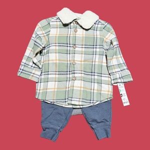 Cozy Plaid Kids Pajama Set with Blue Pants